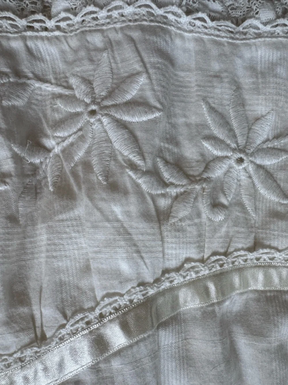 LoveShackFancy Cream Embroidered Tiered Mini Skirt Cotton Size S
